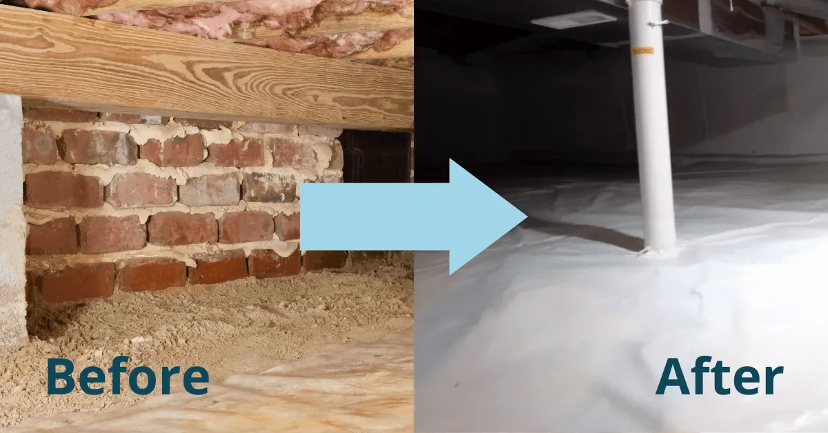 Before and after crawl space encapsulation transformation