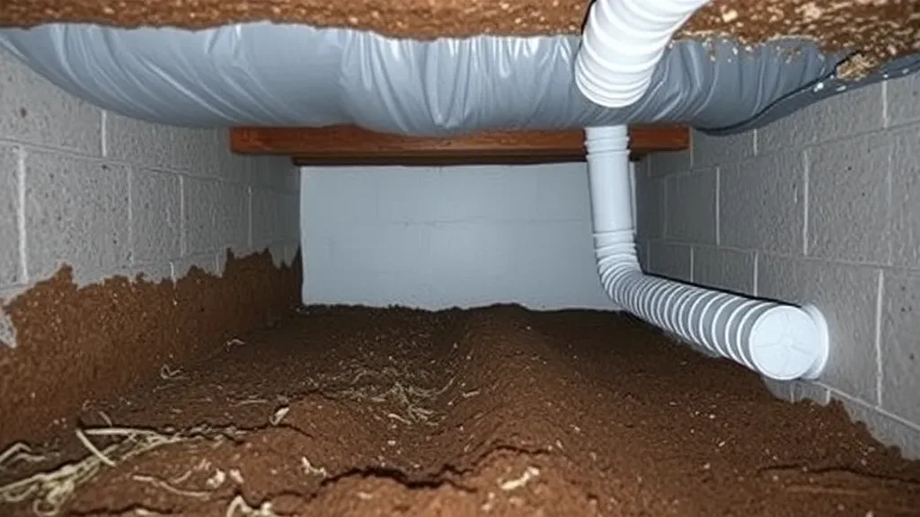 Unfinished crawl space showing soil and moisture conditions