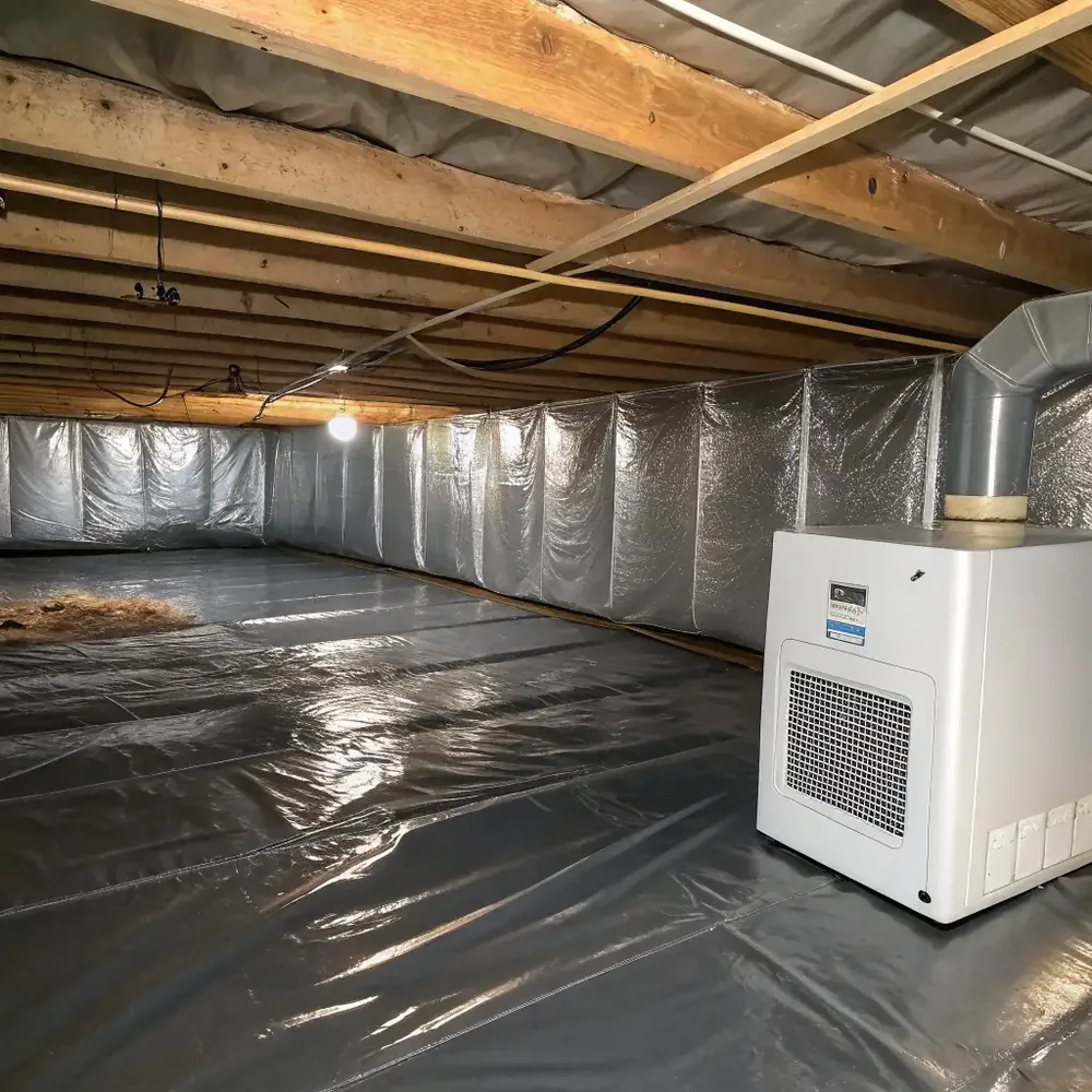 Crawl space dehumidifier in a sealed crawl space