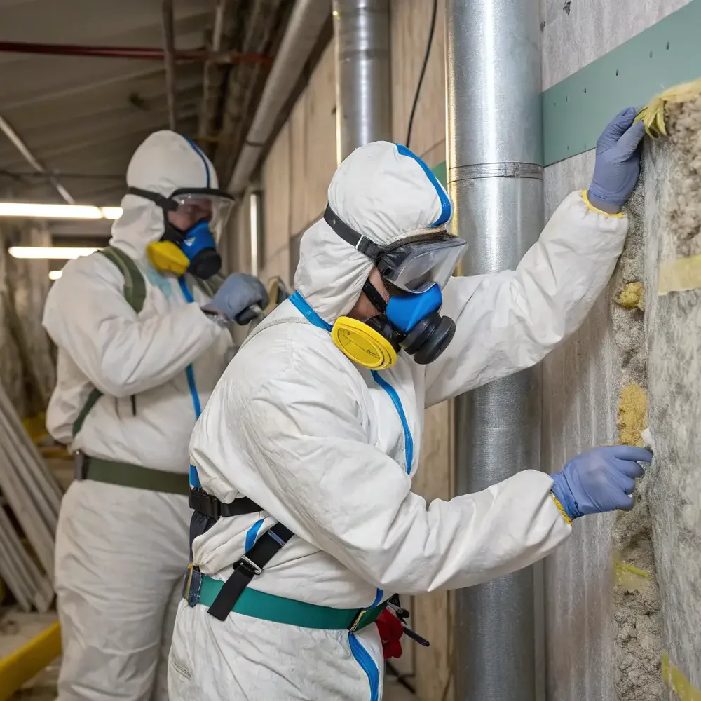 Crawl space remediation team preparing a work area